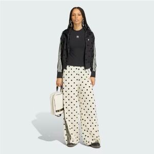 Adidas Polka Dot Wide-Leg Track Pants in White/Black
